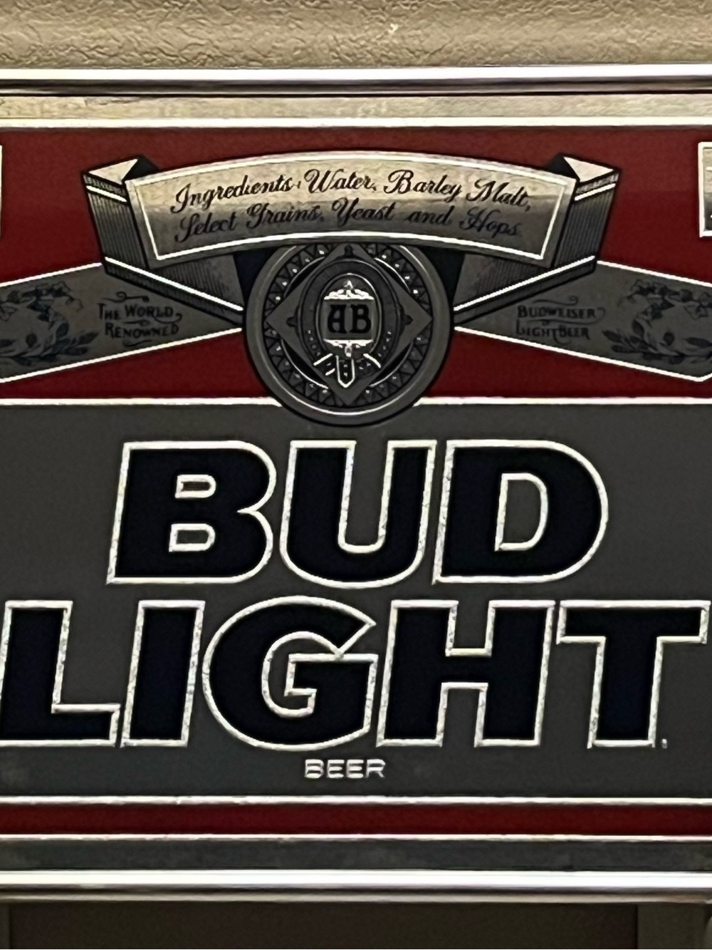 Vintage Mirrored Budweiser Bud Light Bar Signage - H:19 inch x W:25 inch